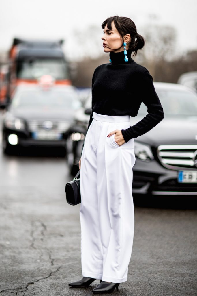 Black Turtleneck and White Trousers — Paris Winter Outfits