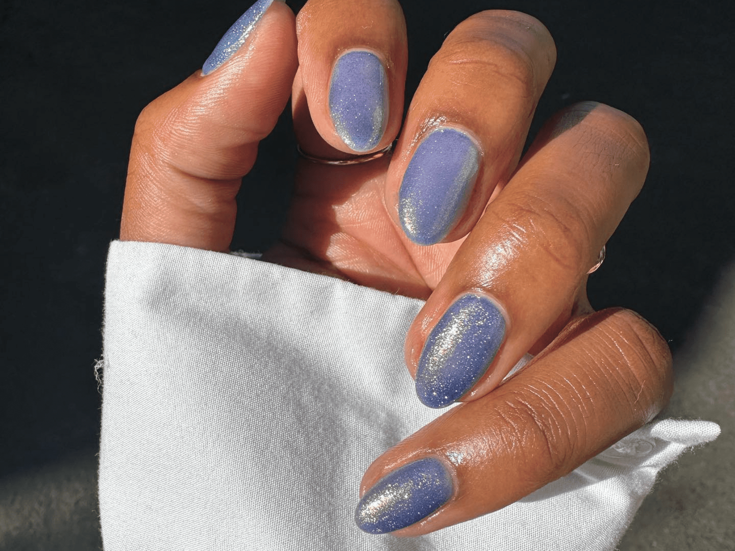 Short Periwinkle Blue Shimmer Nails — Winter Acrylic Nails