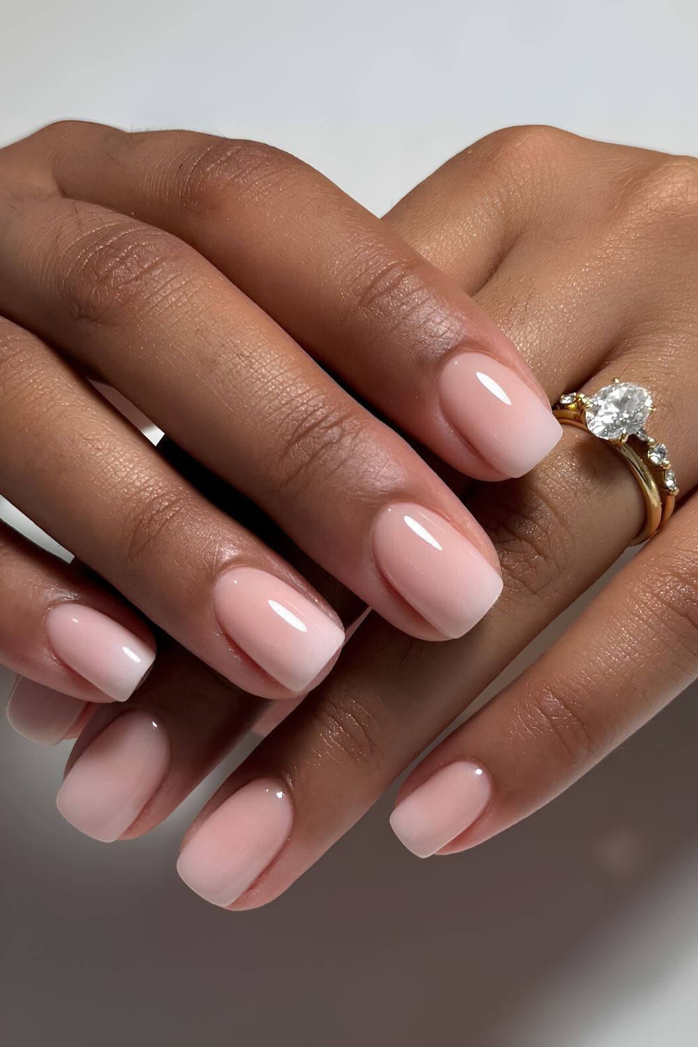 Glossy Baby Boomer Gradient Glossy Baby Boomer Gradient β Short Winter Round Nails