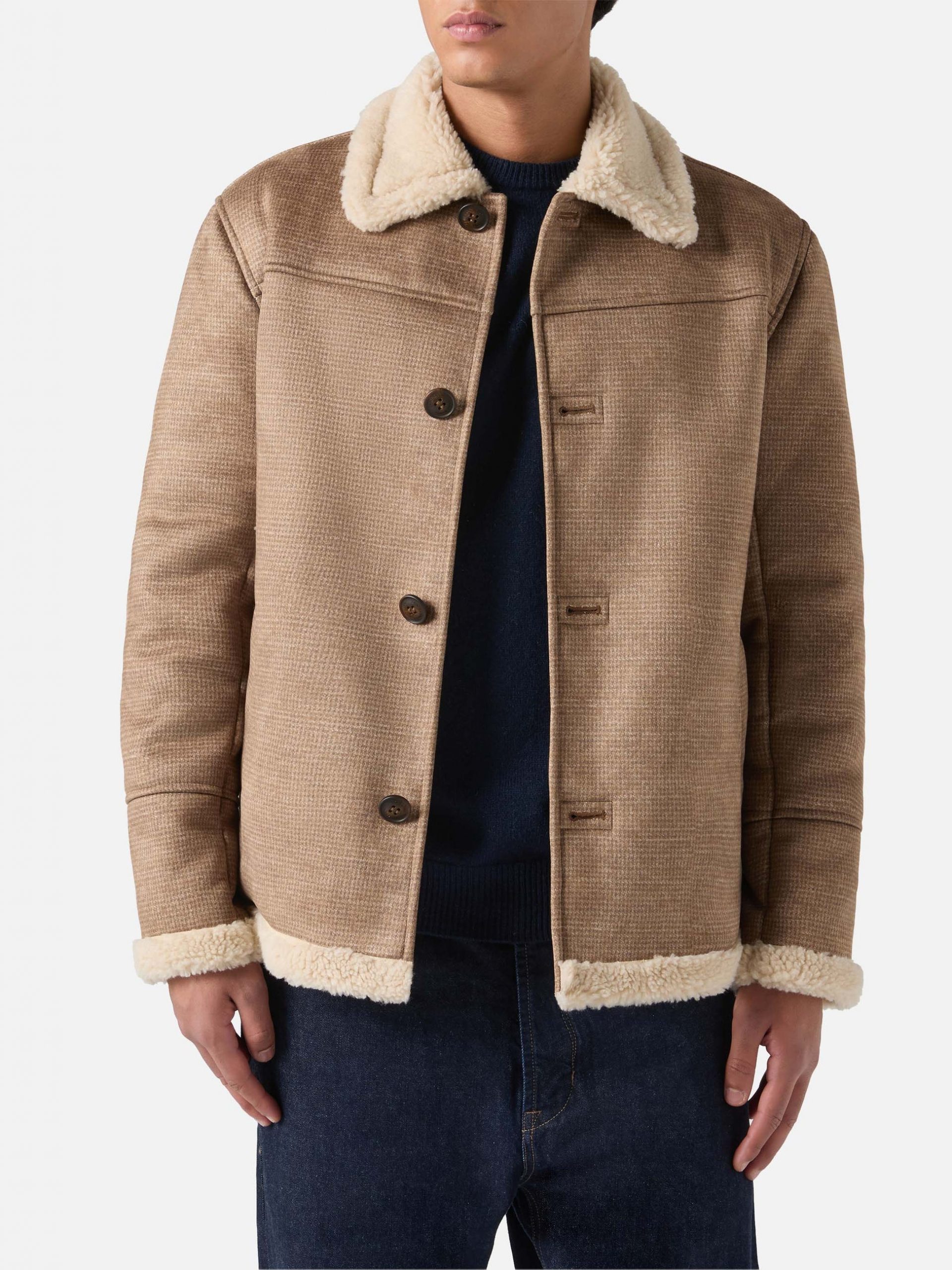 Patterned Jacket with Shearling Collar Detail Patterned Jacket with Shearling Collar Detail β Winter Outfits for Men
