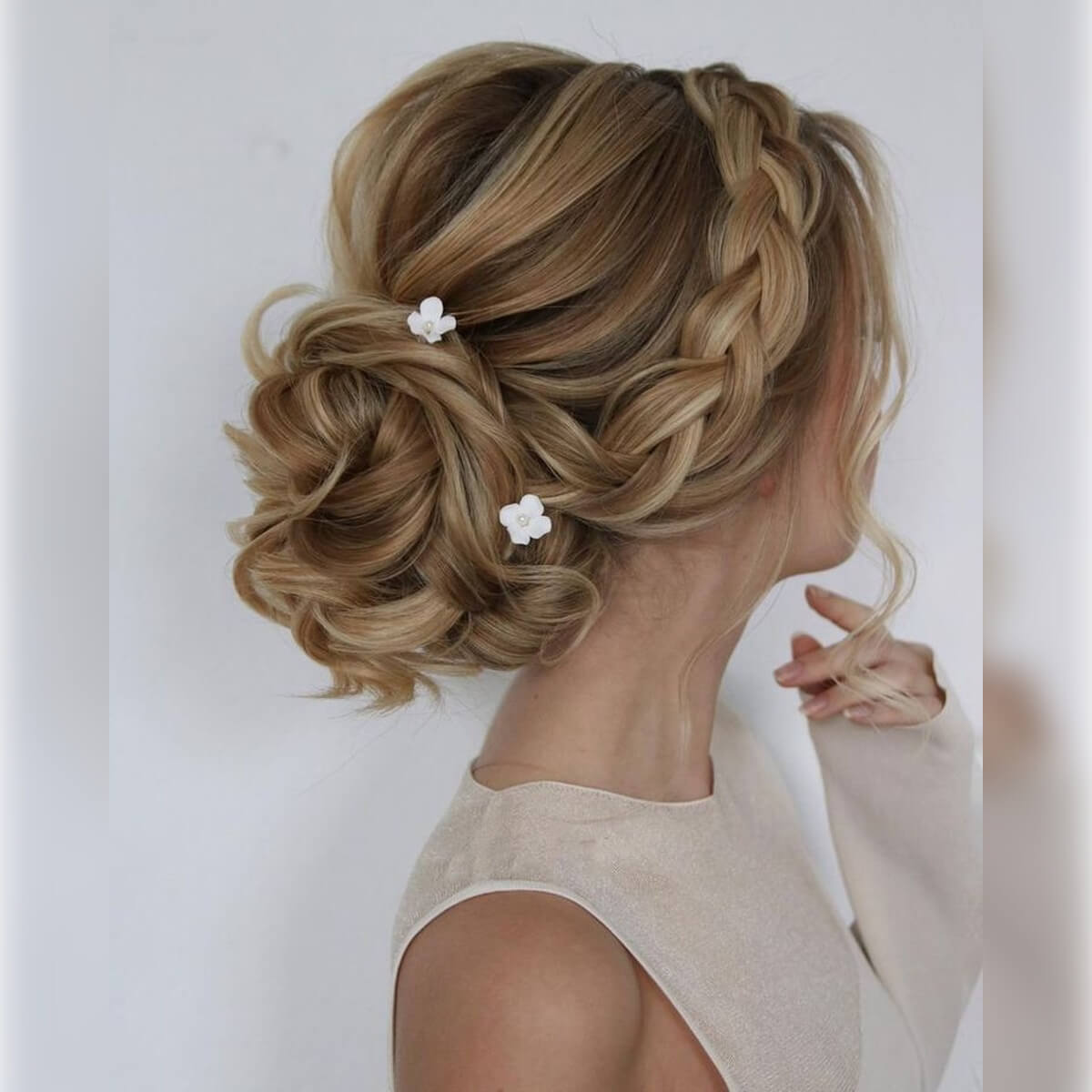 Dark Blonde Braided Updo With Curls — Winter Updos