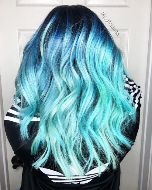 Black Base With Blue and Teal Balayage Black Base With Blue and Teal Balayage β Winter Hair Colors for Blue Eyes