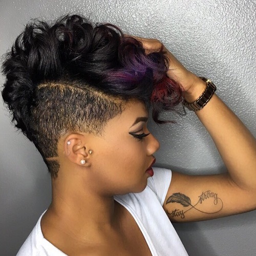 Mohawk With Purple and Red Streaks Mohawk With Purple and Red Streaks β Winter Hair Colors for Black Women