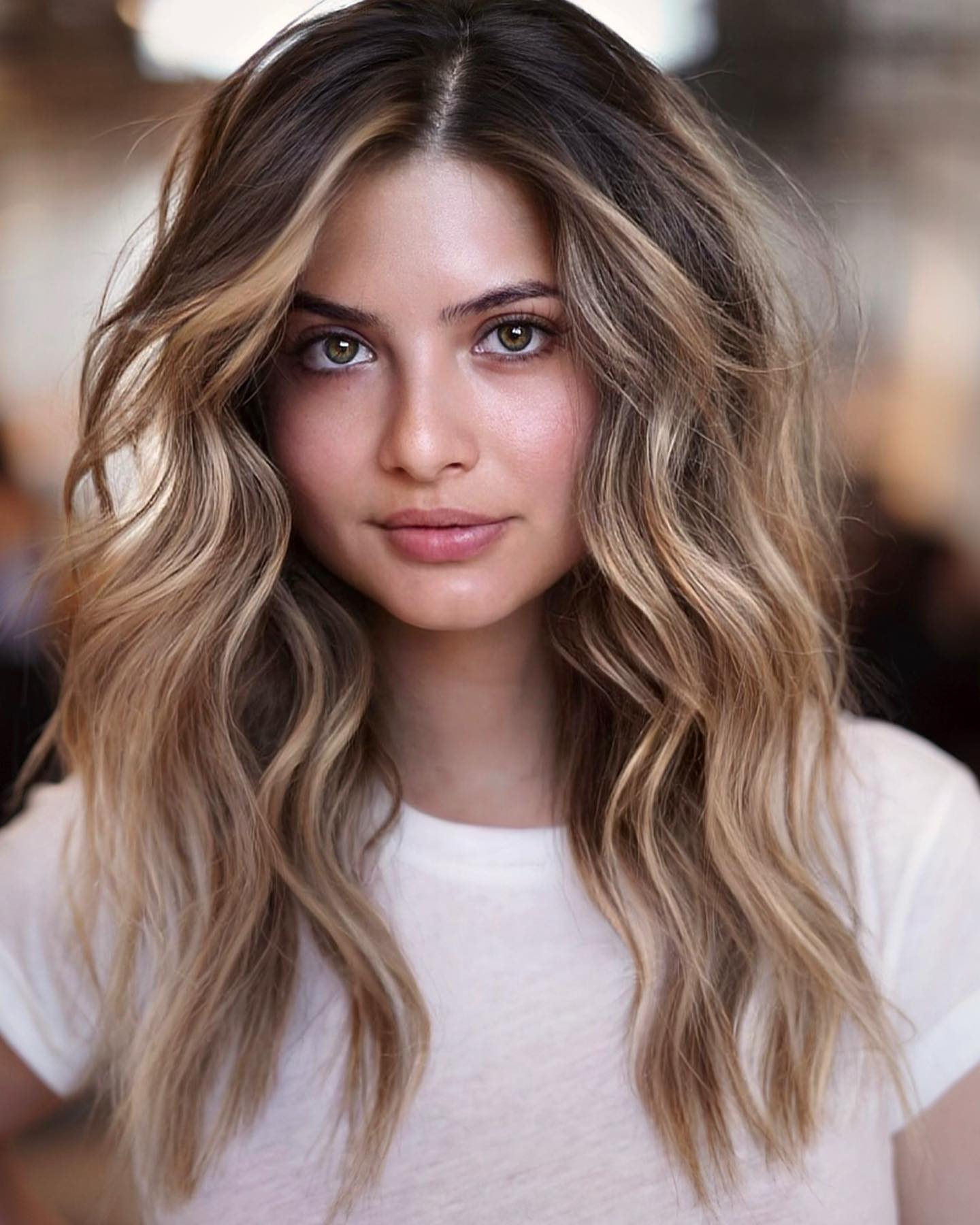 Long Layers Ash Brown with Blonde Balayage — Winter Hair Colors for Pale Skin