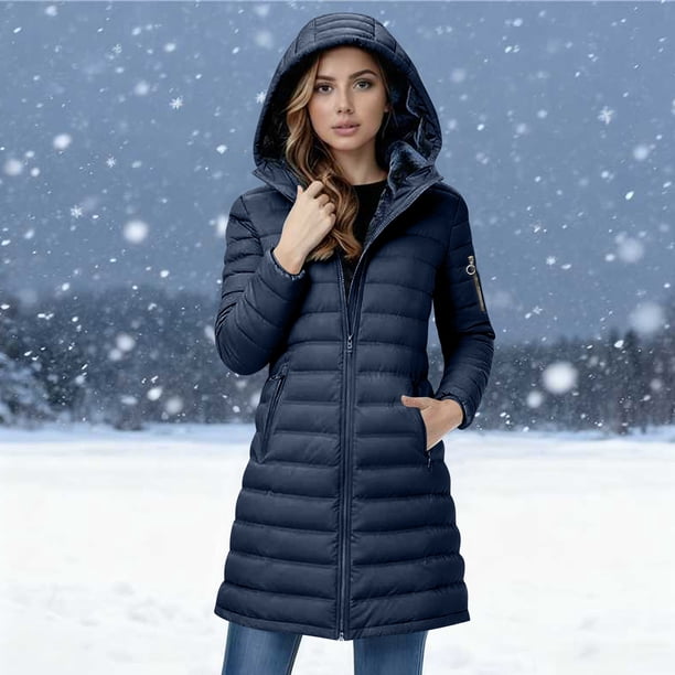 Navy Puffer Coat with Turtleneck for Cold Hikes Navy Puffer Coat with Turtleneck for Cold Hikes β Winter Hiking Outfits