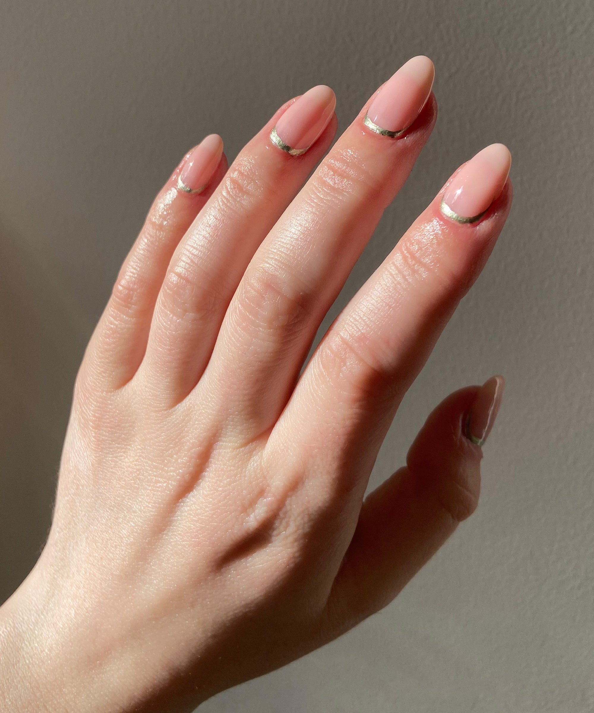 Milky Pink with Gold Cuticle Accent Milky Pink with Gold Cuticle Accent β Clean Girl Winter Nails