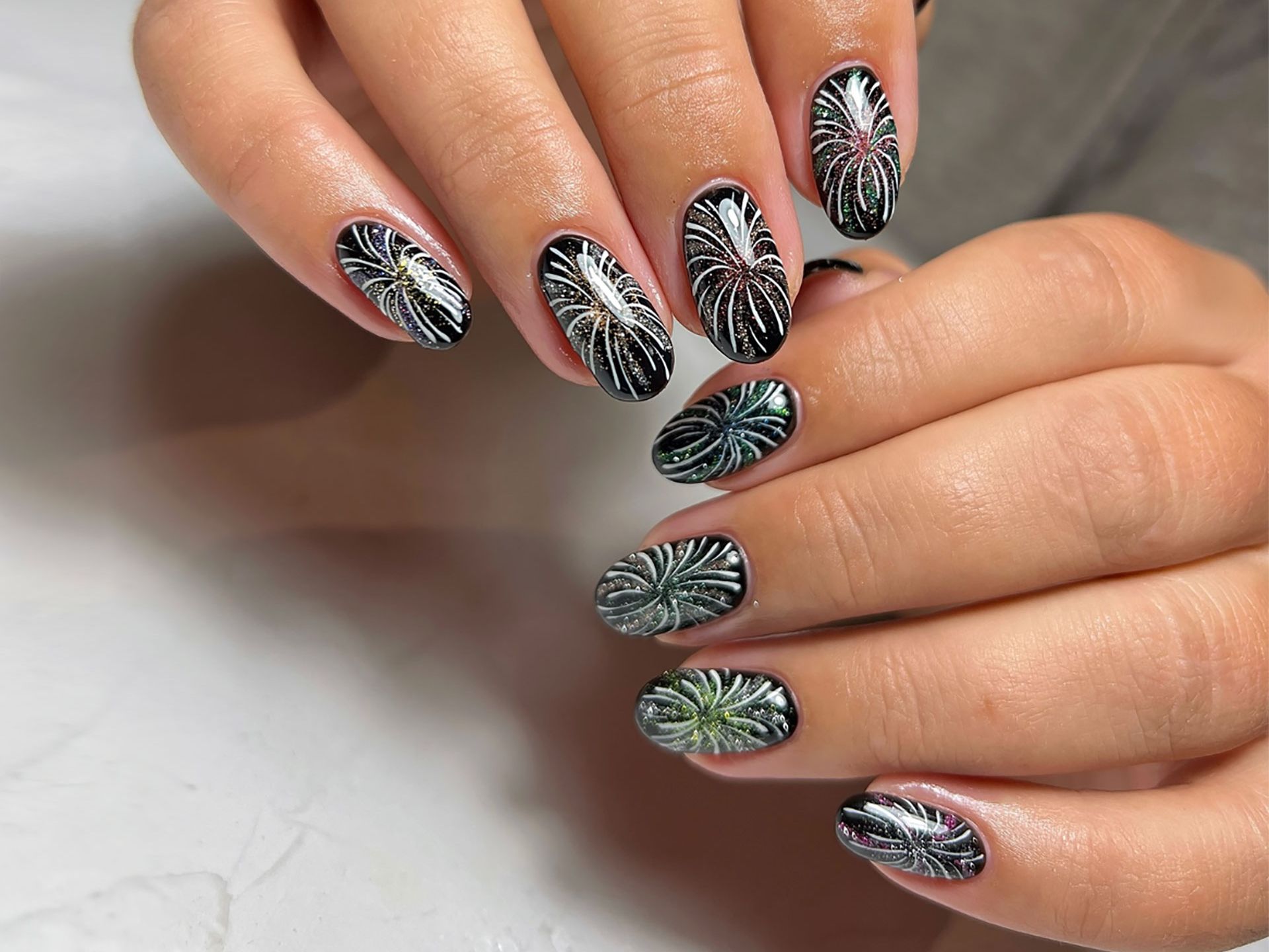 Glossy Holographic Glitter Visual Idea — Winter Black Nails