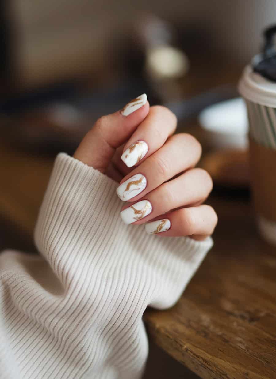 Gold Marbling On All Nails Visual Idea Gold Marbling On All Nails Visual Idea β Short Christmas Square Nails 2026