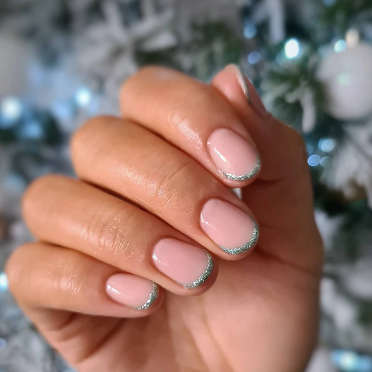 Glitter French Tips On All Nails Visual Idea — Natural Winter Nails
