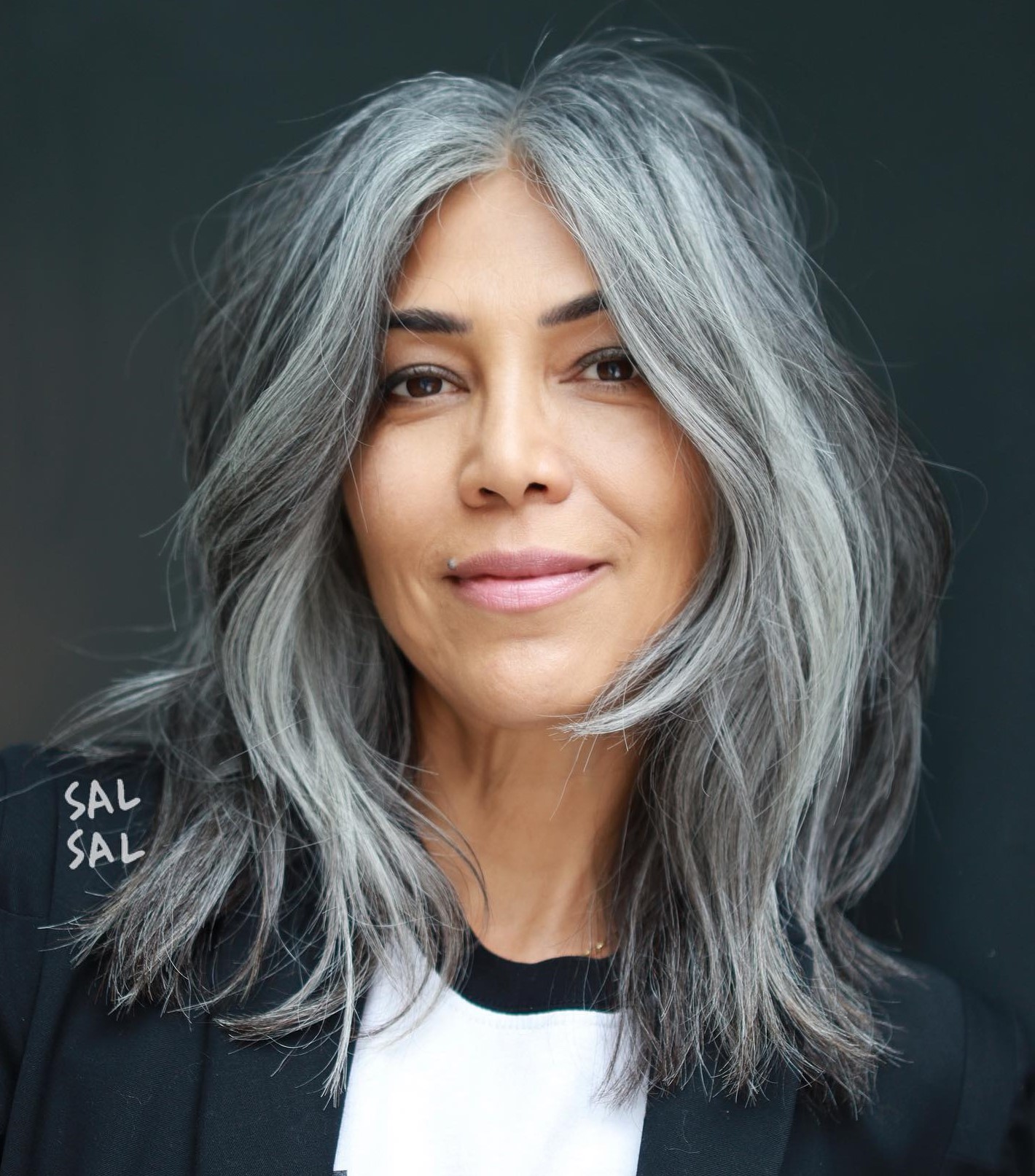 Shoulder Length Shag With Silver Ash Shoulder Length Shag With Silver Ash β Winter Hair Colors for Gray Hair