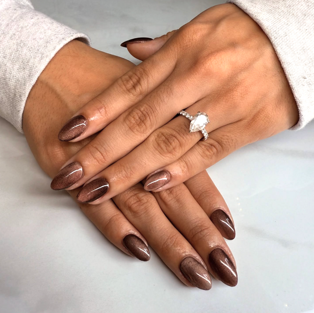 Medium Brown Cat-Eye Stilettos — Winter Nails for Teens