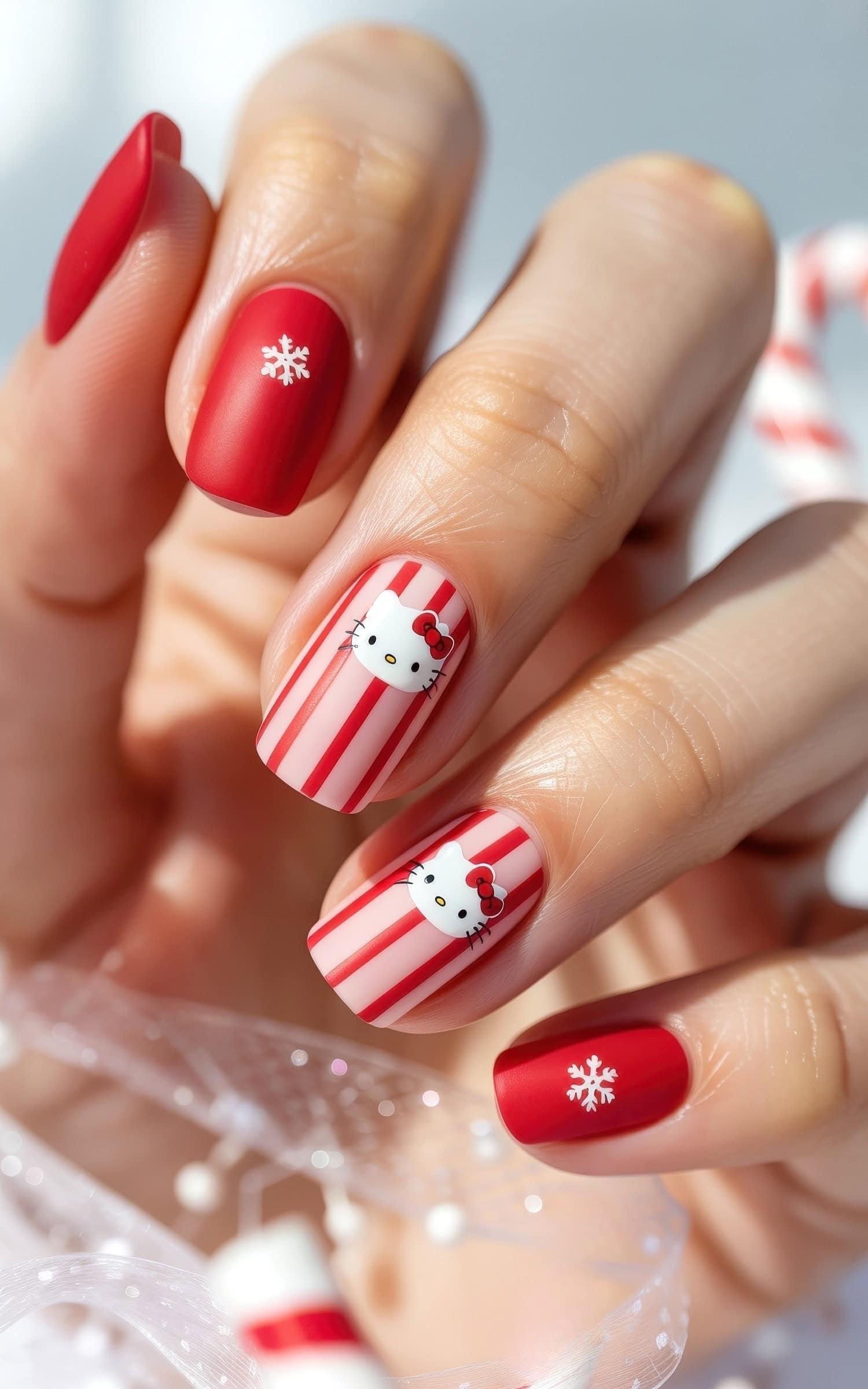 Short Square Matte Red and Hello Kitty Short Square Matte Red and Hello Kitty β Hello Kitty Christmas Nails 2026