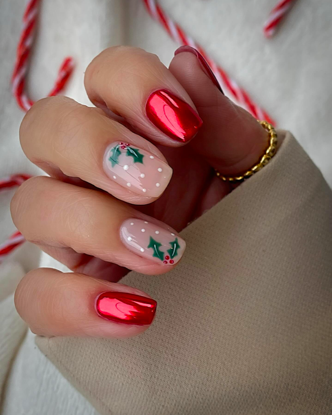 Red Chrome Holly Berry Square Nails Red Chrome Holly Berry Square Nails β Holiday Nails 2026
