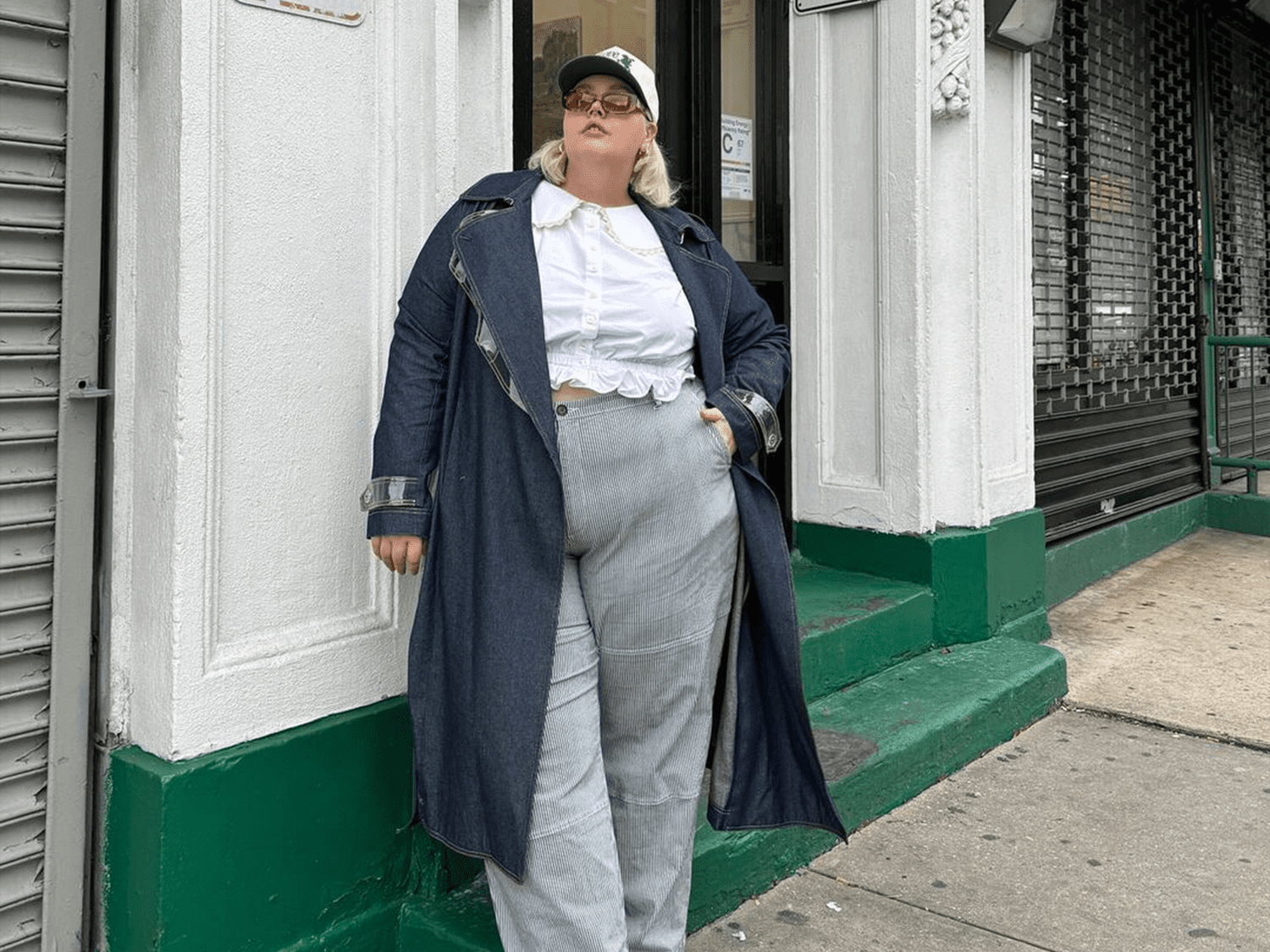 Dark Blue Denim Coat With Baseball Cap Dark Blue Denim Coat With Baseball Cap β Long Coat Outfits