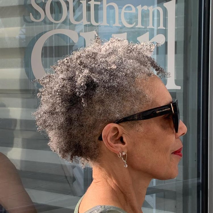 Short Curly Grey and Black — Winter Hairstyles for Women Over 60