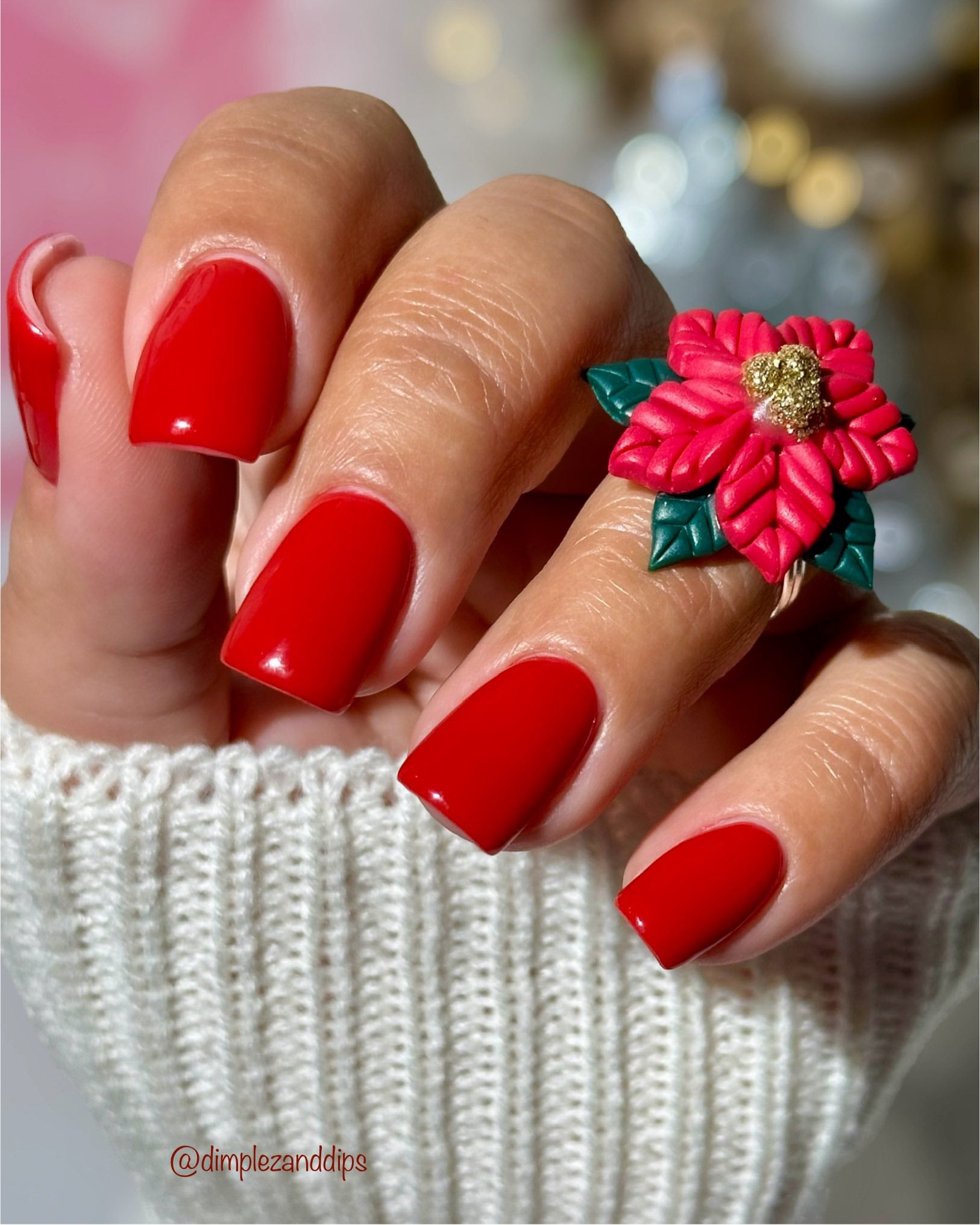 Vibrant Red Poinsettia Ring Nails — Christmas Nail Designs 2026