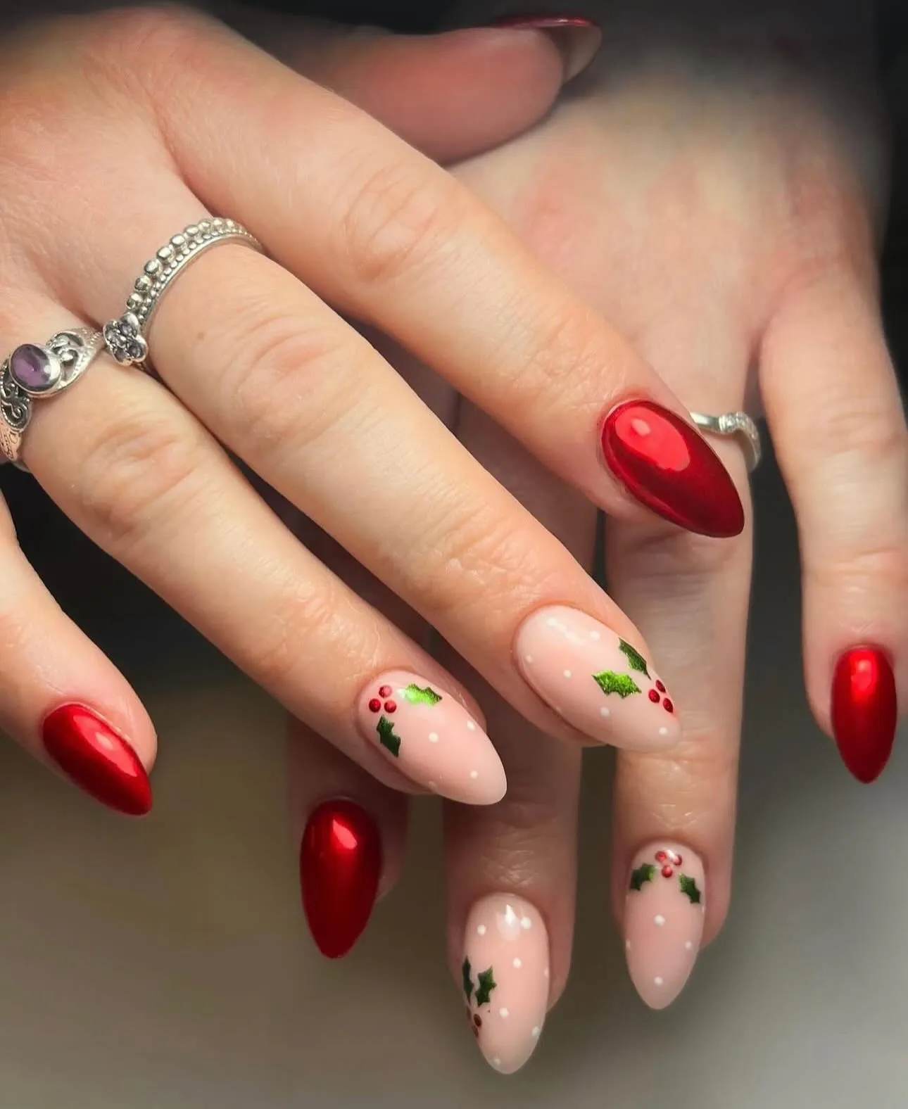 Metallic Red Oval Nails with Holly Metallic Red Oval Nails with Holly β Christmas Gel X Nails 2026
