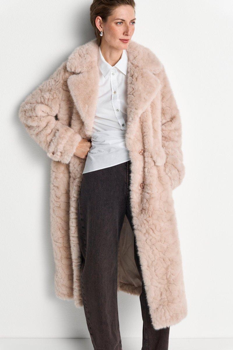 Pale Pink Longline Faux Fur Coat: Proportion Play — Faux Fur Coat Outfits