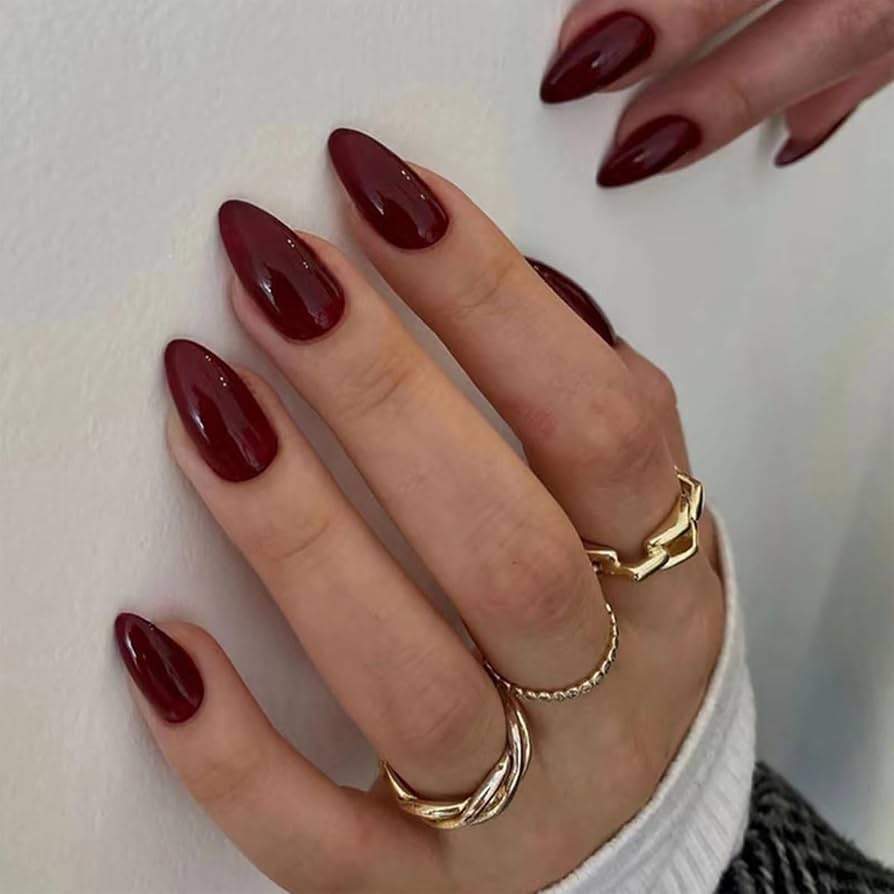 Deep Burgundy French Tips Deep Burgundy French Tips β Christmas Almond Nails 2026