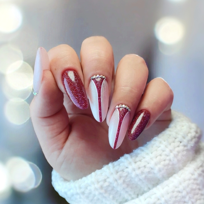 Long Stiletto Geometric French Glitter Nails Long Stiletto Geometric French Glitter Nails β Winter Work Nails