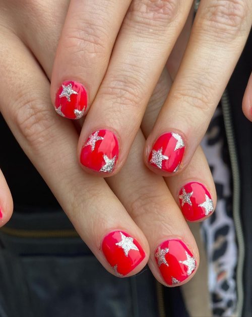 Silver Glitter Stars On All Nails Visual Idea — Baddie Winter Nails