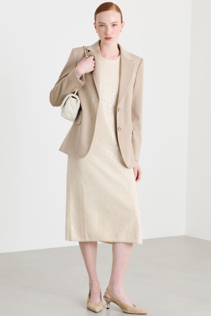 Sequin Dress with Tailored Blazer for a Glamorous Evening Look — Winter Outfits for Moms