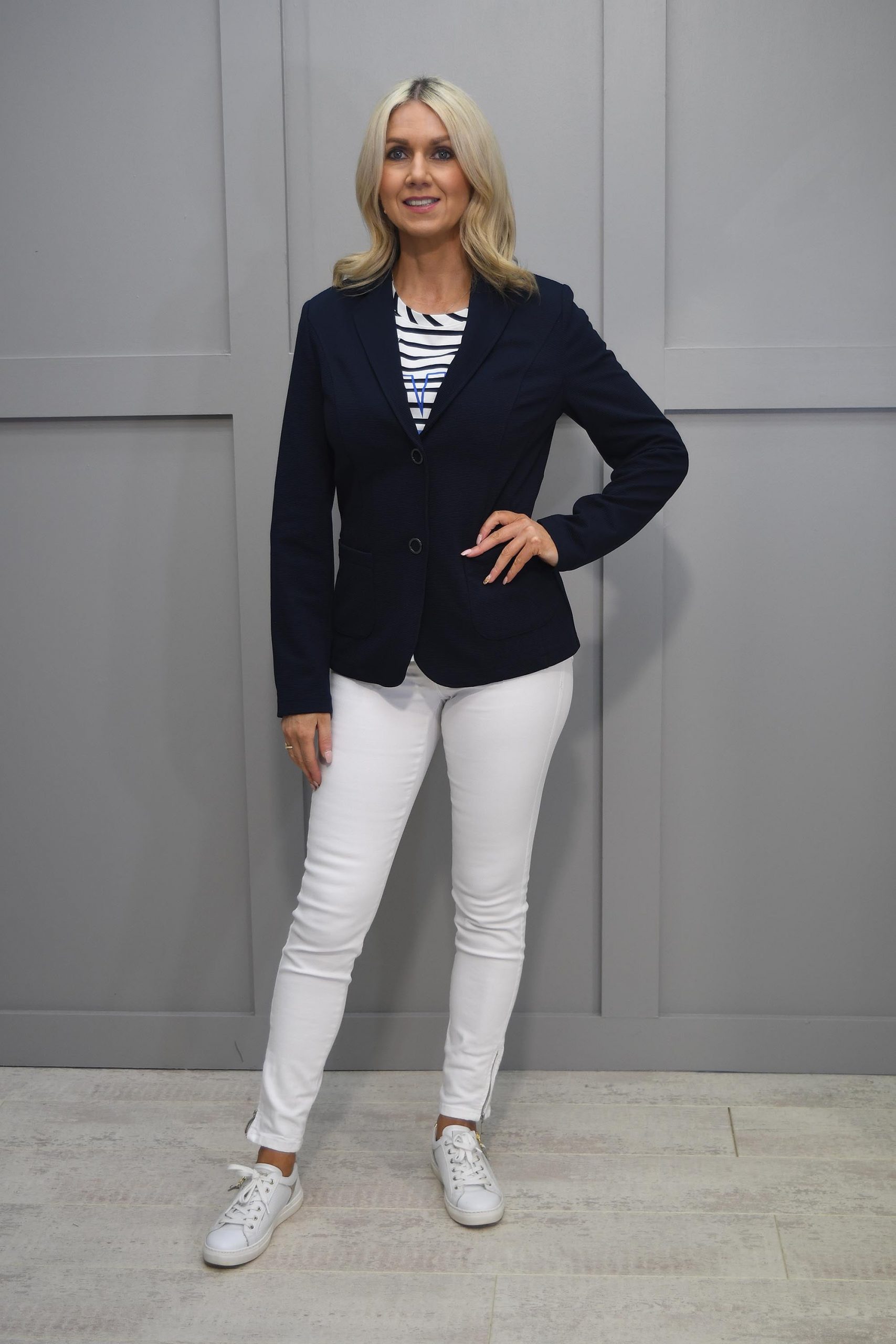 Classic Navy Blazer and Stripes for Casual Cool Classic Navy Blazer and Stripes for Casual Cool β Winter Outfits for Women Over 50