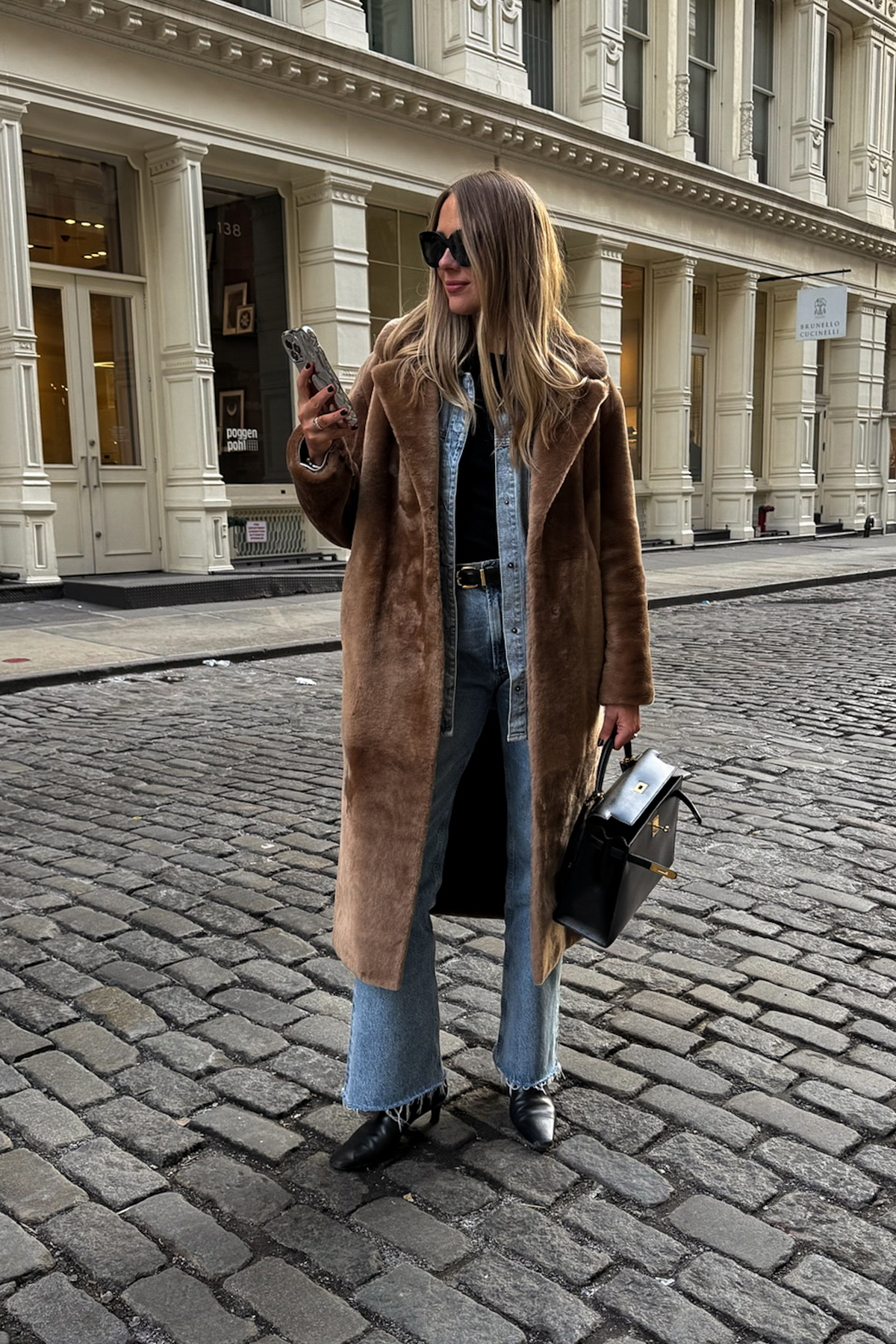 Long Faux Fur Coat Over Denim for a Casual Statement — January Outfits