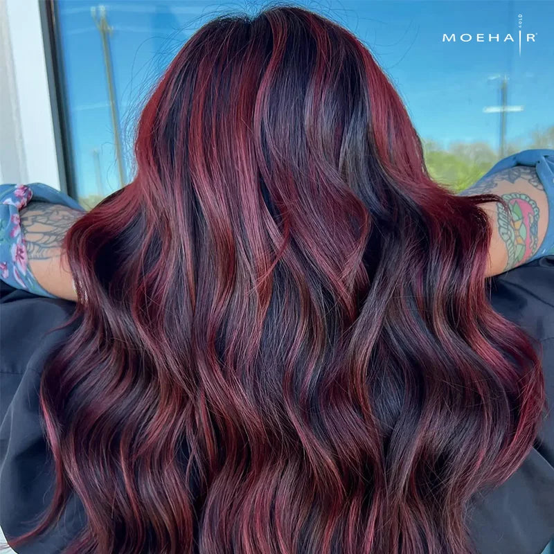 Dark Base With Deep Red And Purple Streaks — Mahogany Hair Color