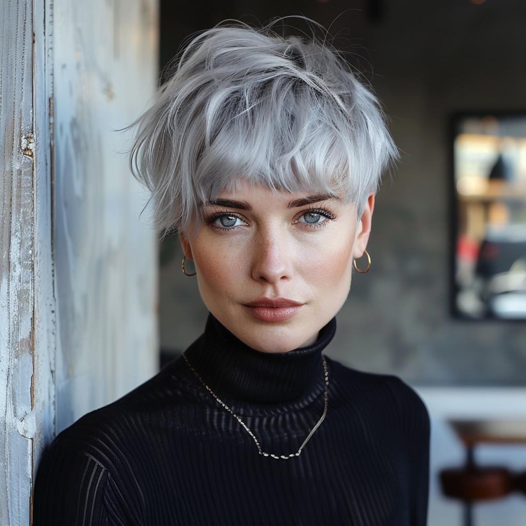 Edgy Pixie With Choppy Gray Bangs Edgy Pixie With Choppy Gray Bangs β Winter Haircuts for Gray Hair
