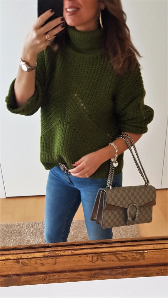 Textured Olive Green Knit with Denim Jeans Textured Olive Green Knit with Denim Jeans β Winter Outfits for Women Over 40