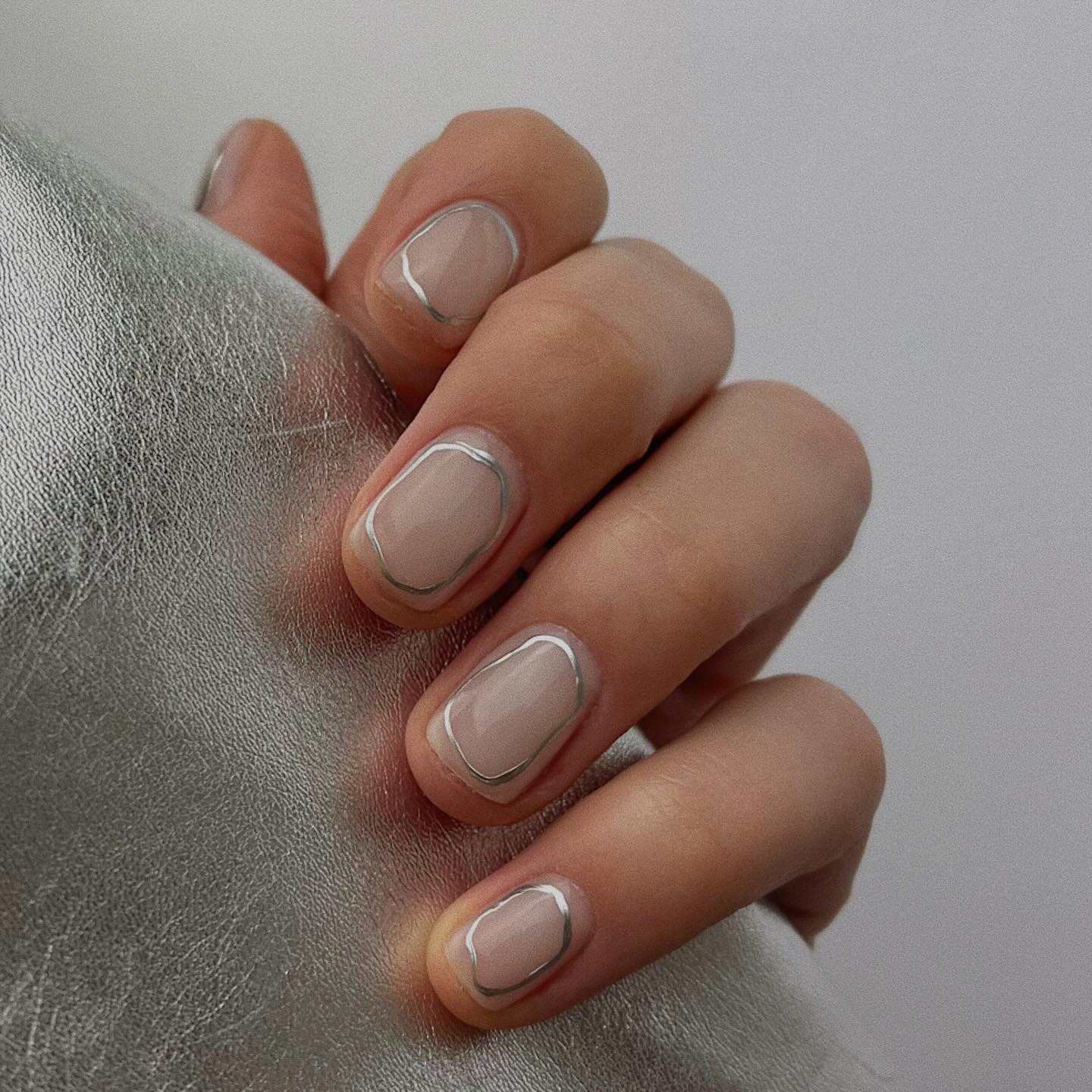 Sheer Nude with Silver Cuticle Line Sheer Nude with Silver Cuticle Line β Winter Nail Colors for Women Over 70