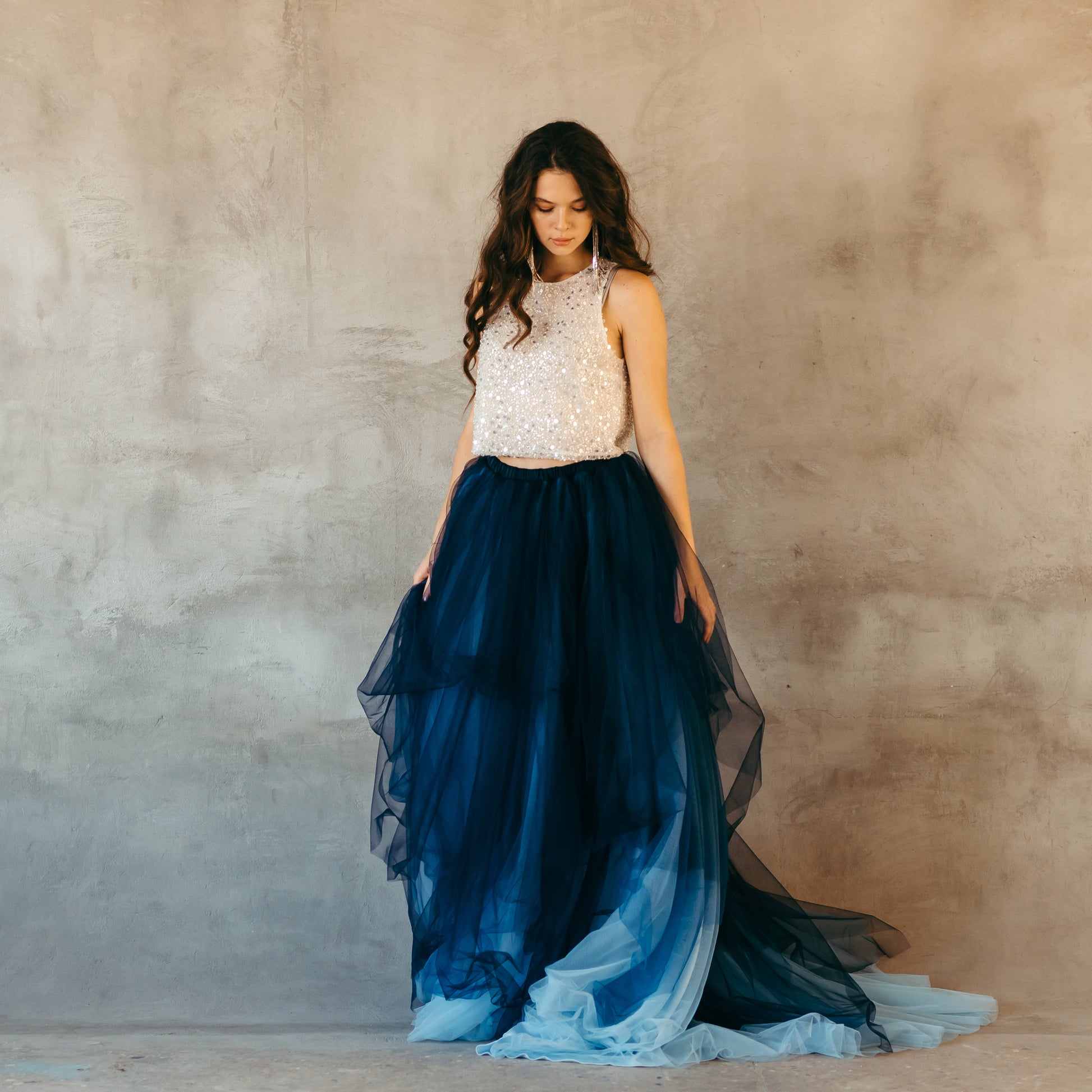 Sequined Top with Voluminous Tiered Tulle Skirt — Winter Wedding Guest Outfits