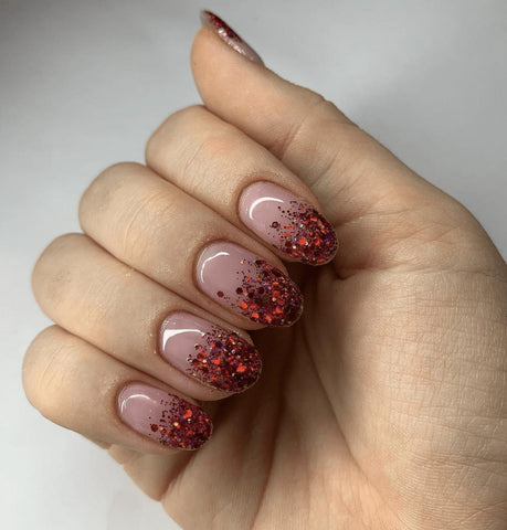 Deep Red Full Glitter Oval Nails Deep Red Full Glitter Oval Nails β Red and Gold Christmas Nails 2026