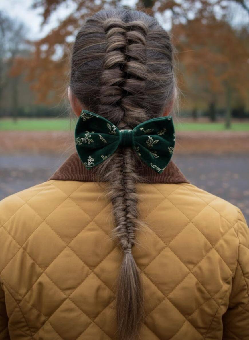 Dark Brown Braids with Velvet Bow Dark Brown Braids with Velvet Bow β Winter Braided Hairstyles
