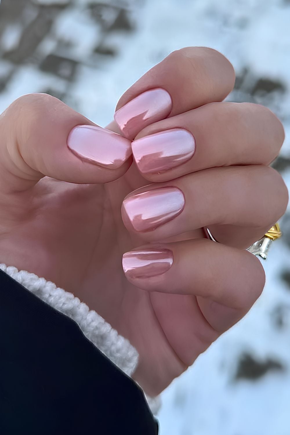 Short Square Light Pink Chrome Nails Short Square Light Pink Chrome Nails β Winter Chrome Nails