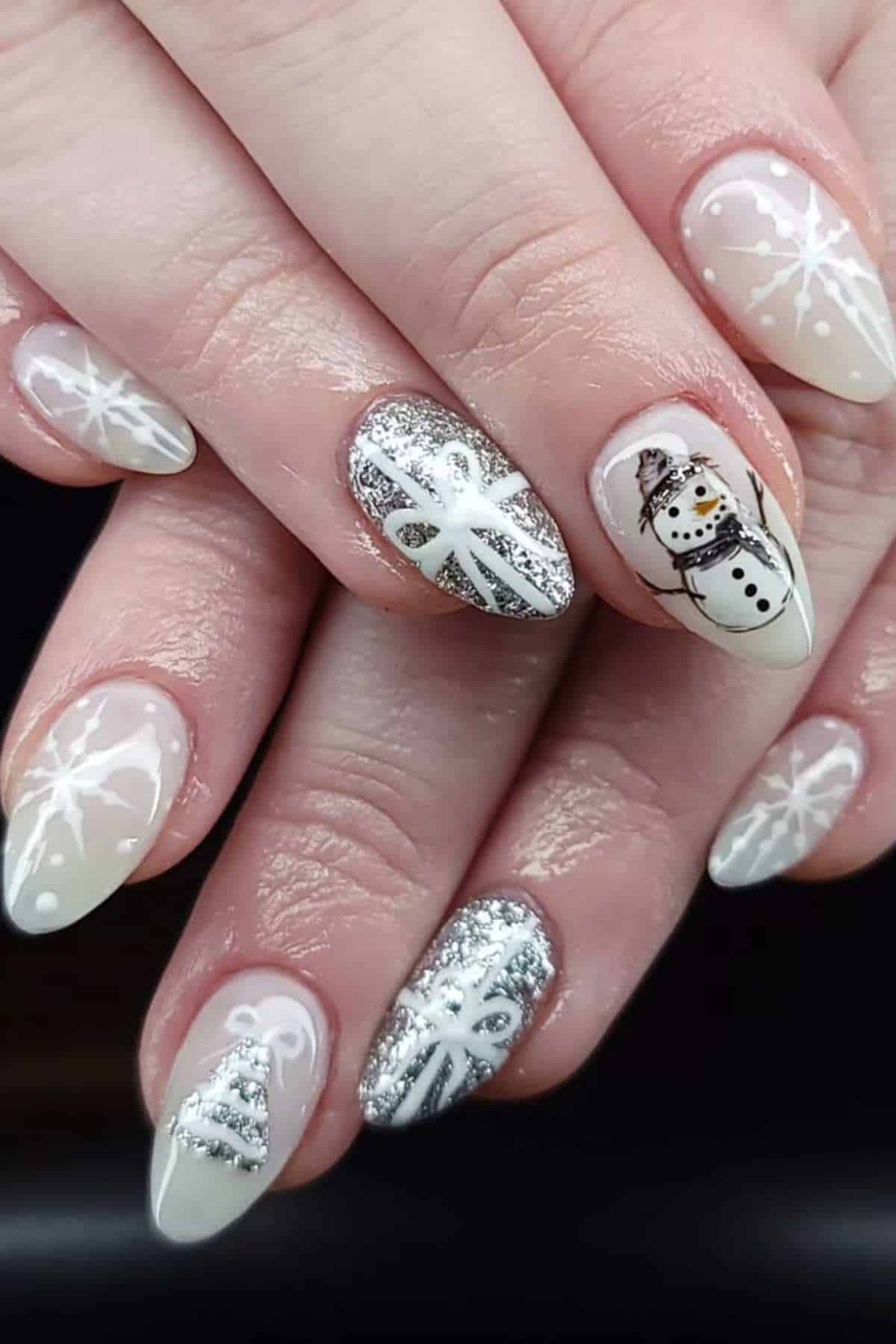Charming Snowman Snowflake Glitter Nails — Winter Nail Art