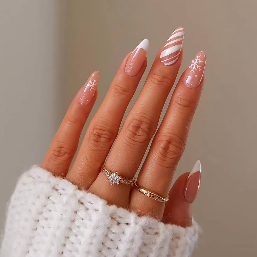 Textured White Knit Almond Nails — Winter Acrylic Nails