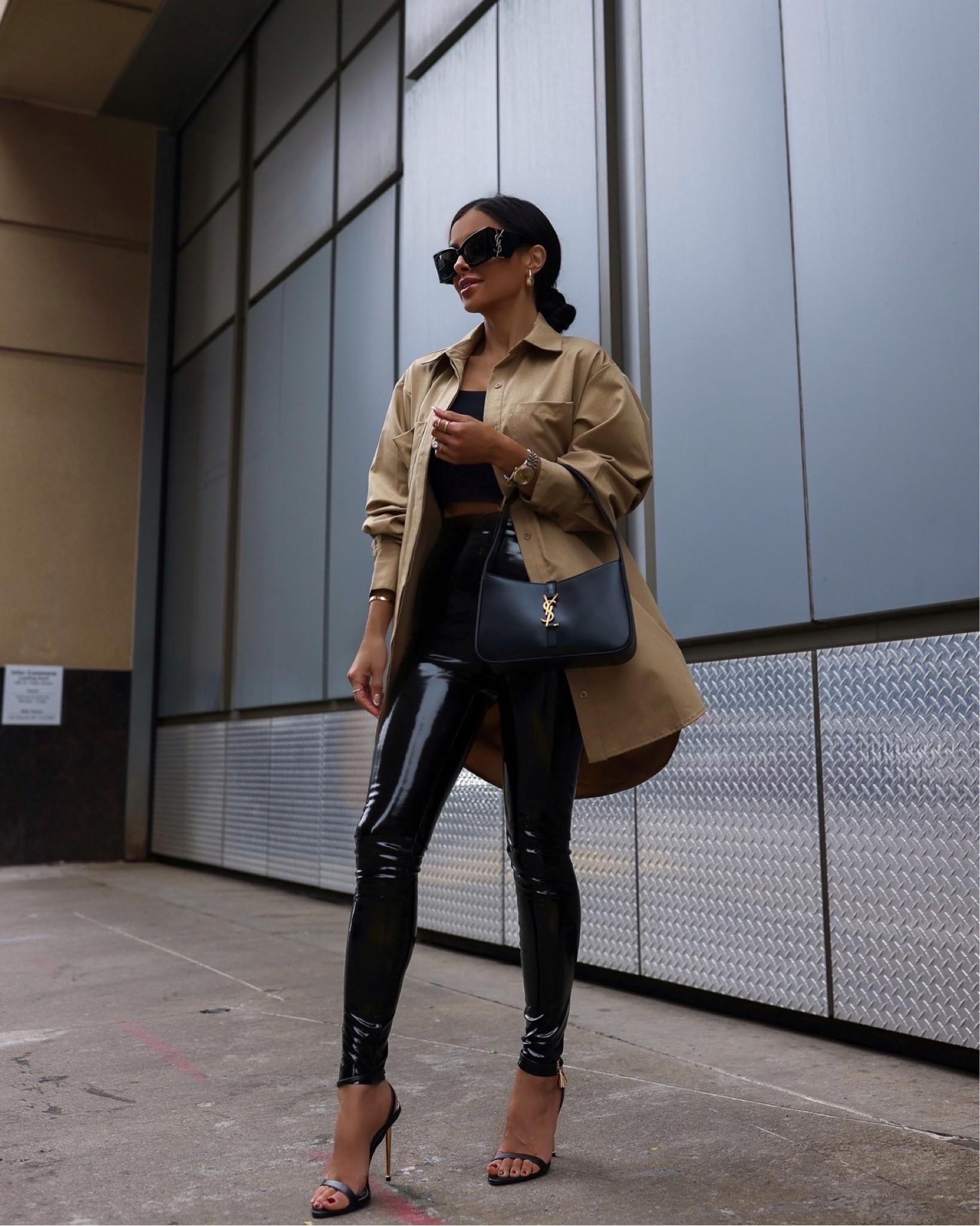 Patent Leather Pants with Oversized Shirt Patent Leather Pants with Oversized Shirt β Winter Concert Outfits