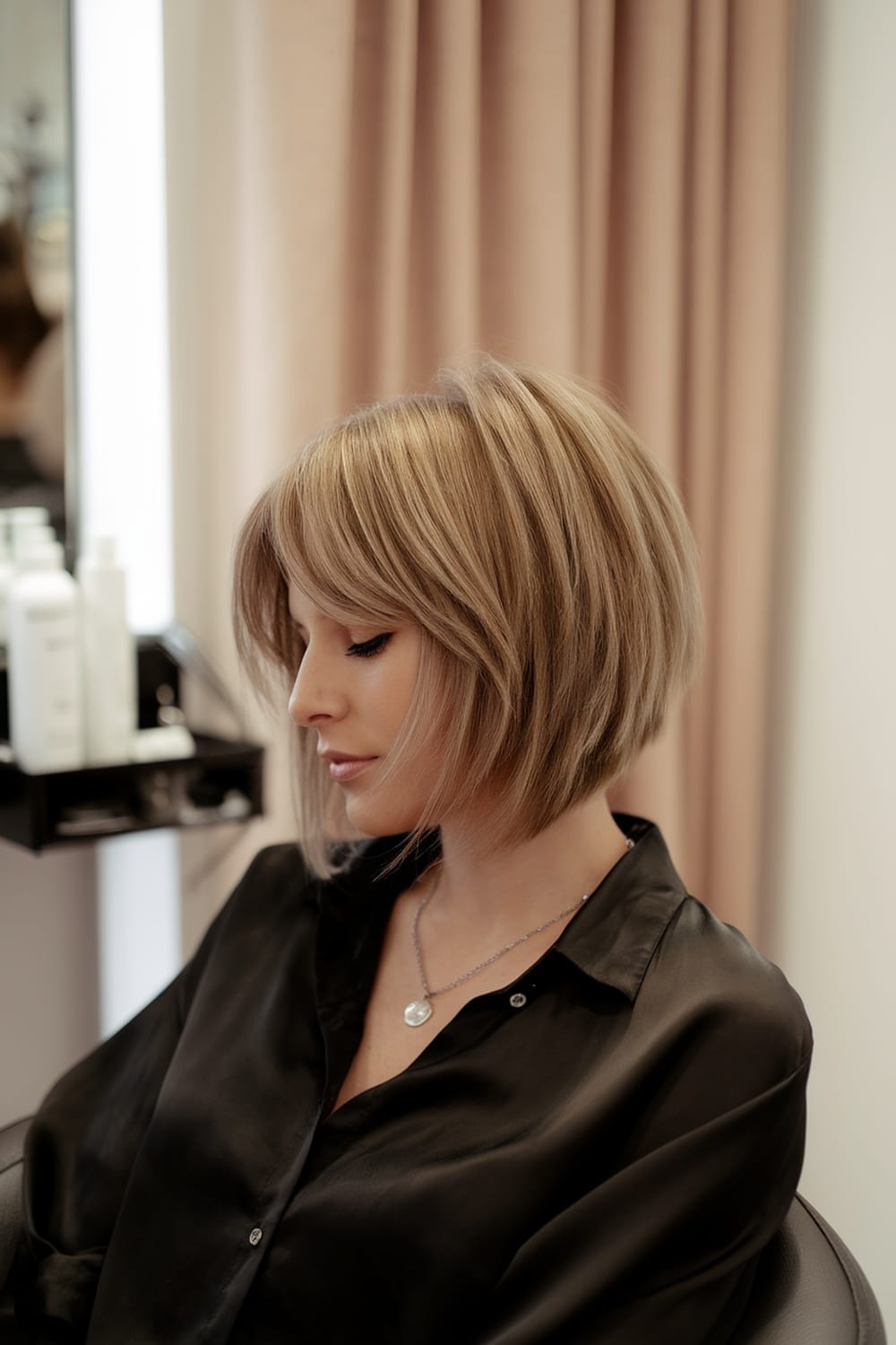 Chic Layered Bob With Full Bangs Chic Layered Bob With Full Bangs β Winter Hairstyles with Bangs