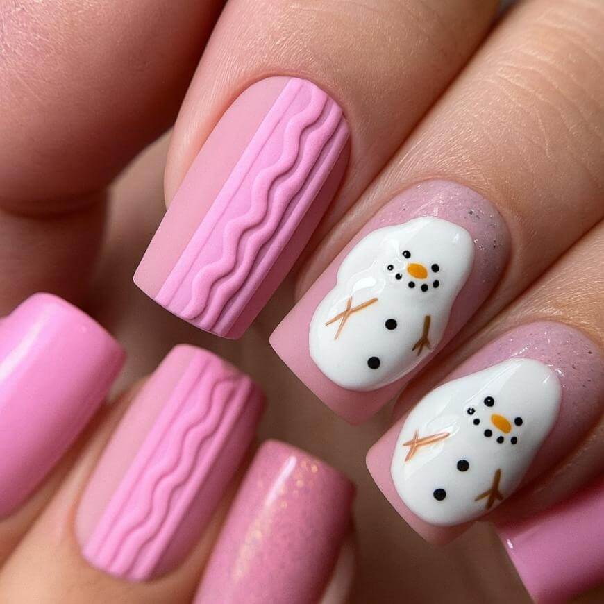 3D Snowman Cable Knit Square Nails 3D Snowman Cable Knit Square Nails β Winter Birthday Nails