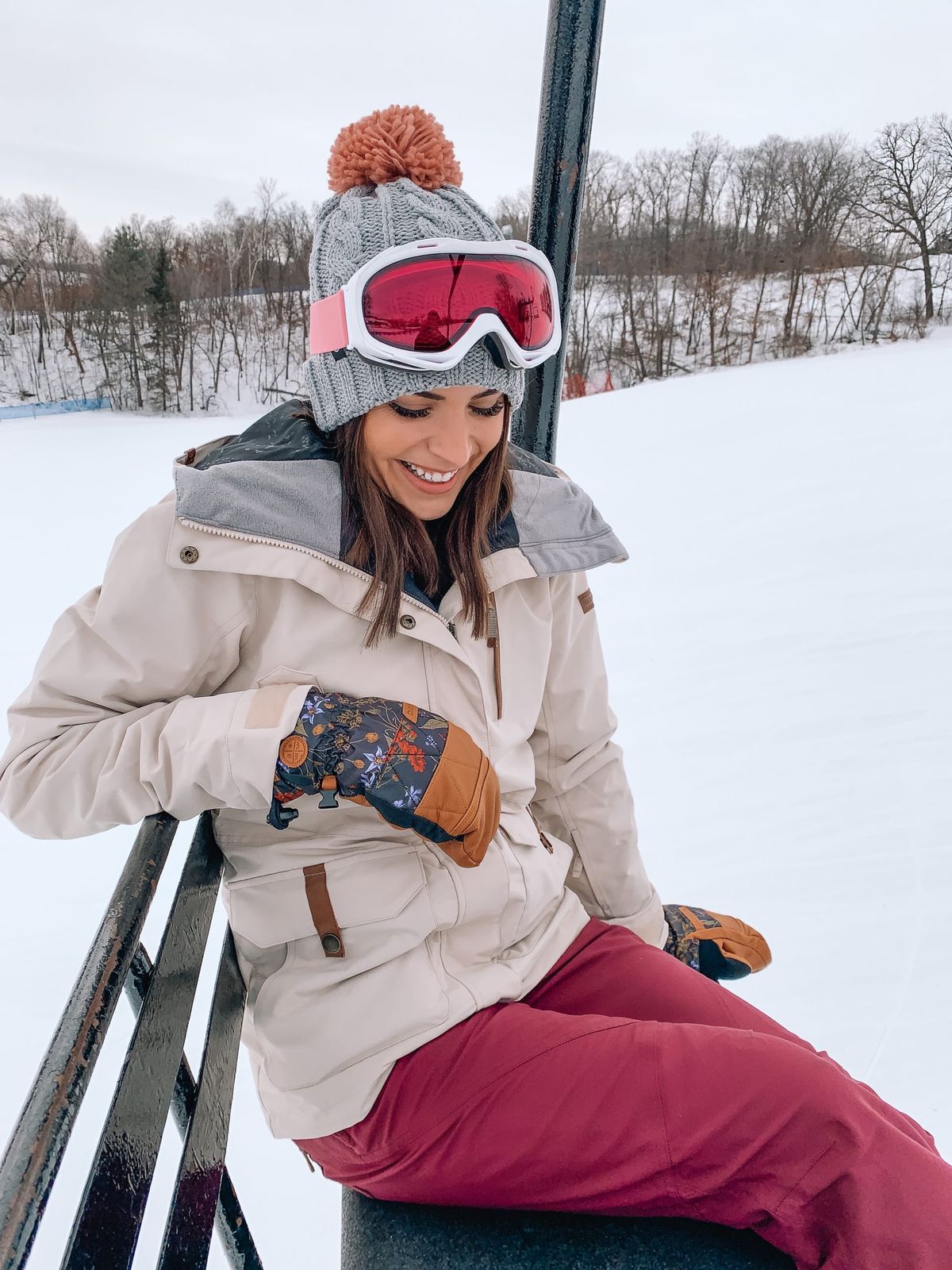 Ski Jacket and Burgundy Pants for a Ski Trip — Cabin Trip Outfits