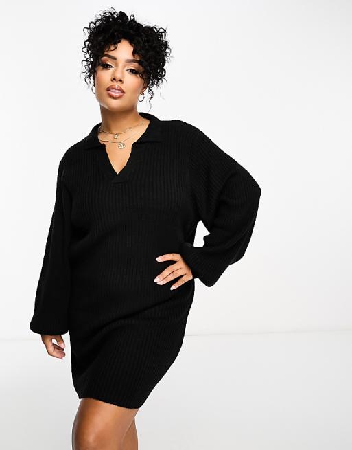 Black Pointed Collar Sweater Dress with Ankle Boots — Sweater Dress Outfits