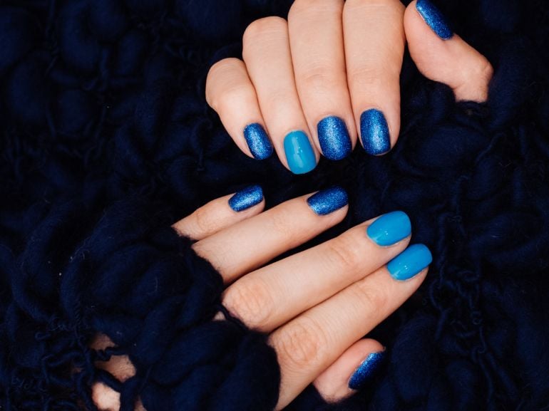 Navy Blue Glitter Mix Squares — Navy Blue Nails