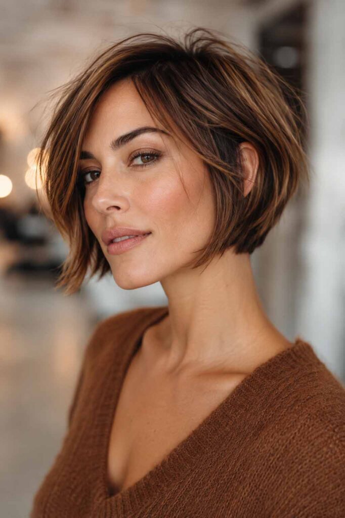 Tousled Jaw Length Shag With Curtain Fringe — Winter Hairstyles for Thin Hair