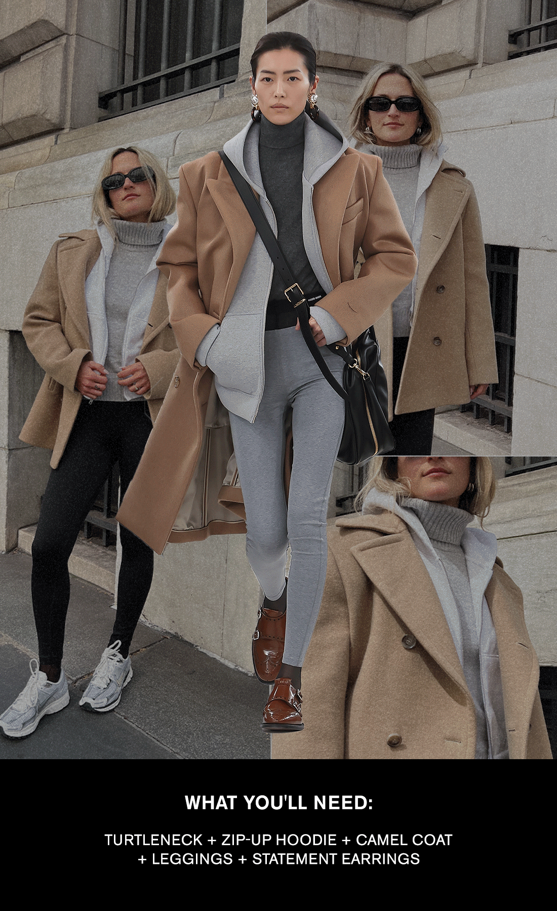 Grey Zip-Up Hoodie Under Camel Coat — Hoodie Outfits