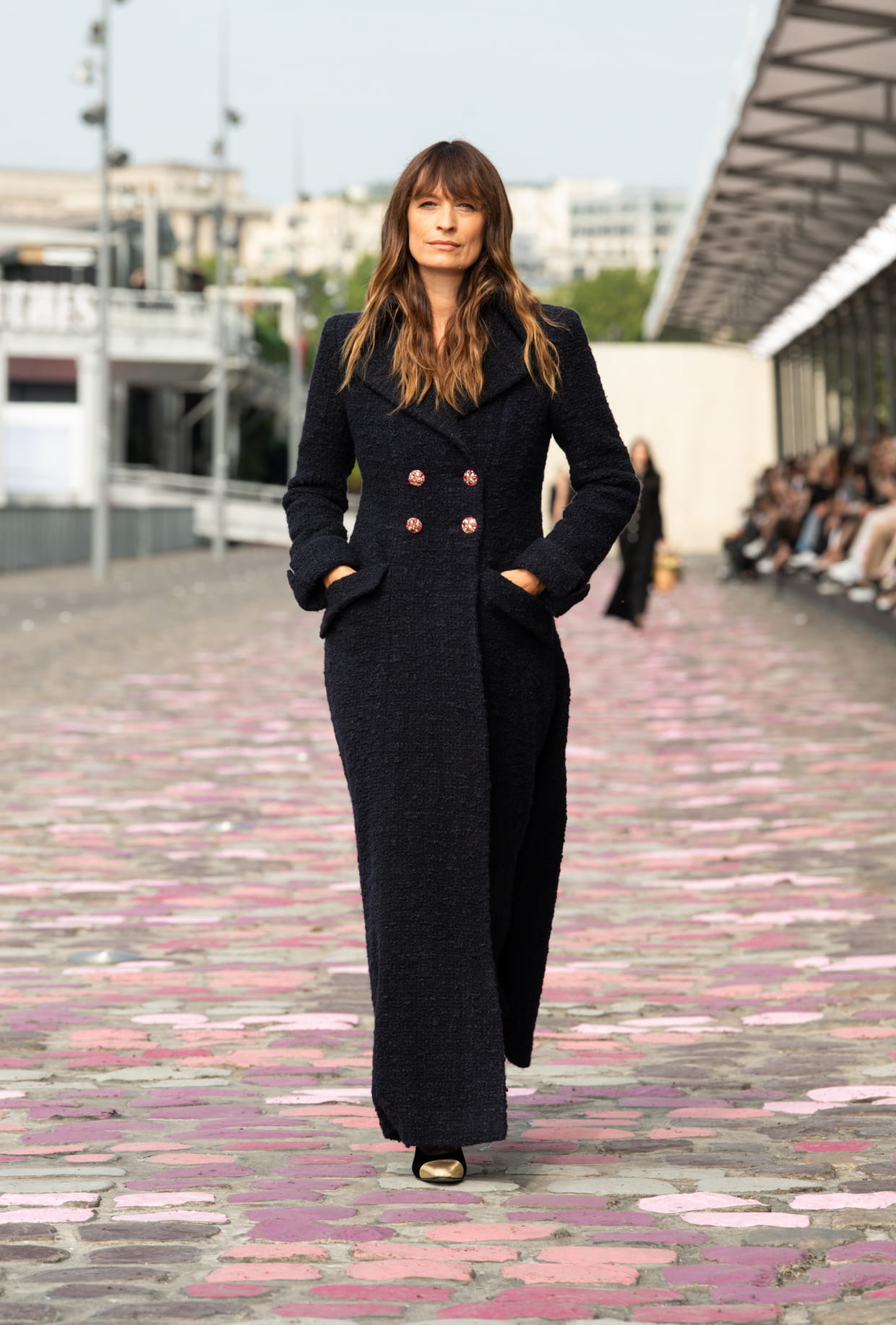Navy Bouclé Coat with Gold Buttons — Paris Winter Outfits