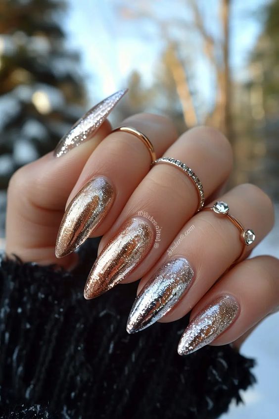 Metallic Silver Gold Rose Gold Stiletto Nails Metallic Silver Gold Rose Gold Stiletto Nails β Holiday Nails 2026