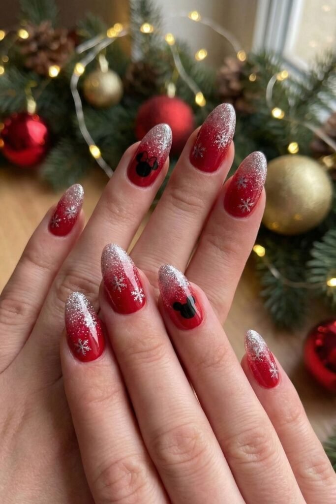 Mickey Glitter Gradient Oval Nails Mickey Glitter Gradient Oval Nails β Disney Christmas Nails 2026