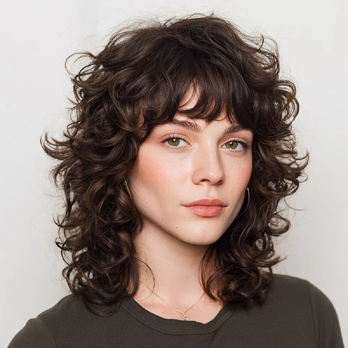 Shoulder-Length Shag With Full Fringe — Winter Haircuts for Curly Hair